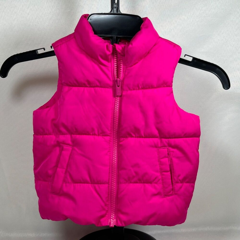 Old Navy Puffy Vest Baby Girl Size 12-18 mos Full Zip Up 2 Front Pockets Pink